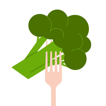 Broccoli on fork PNG on transparent background. Healthy food icon for nutrition, organic eating, recipe design, restaurant menus, articles, branding, cooking graphics. High resolution illustration