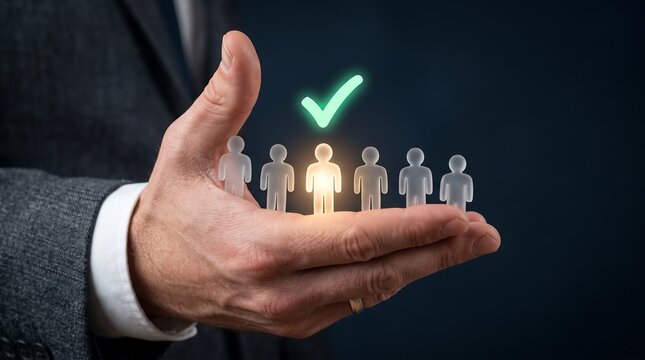 Businessman hand selecting the right candidate for hiring