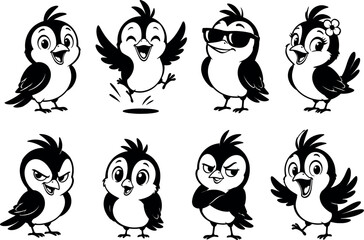 Fototapeta premium Set of cute bird characters showing different moods and emotions