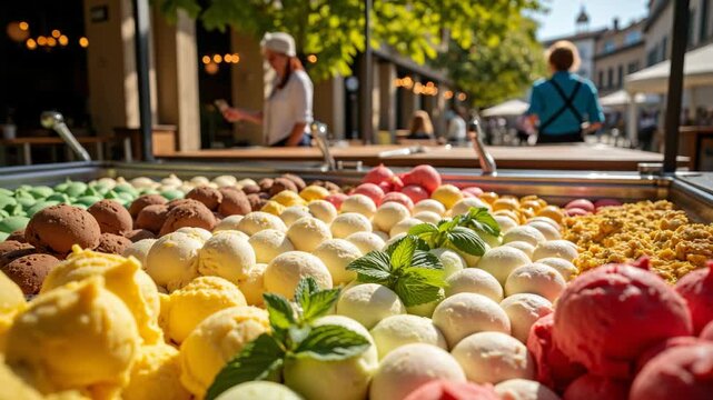 Various flavored ice creams on display for sale