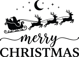 Christmas silhouette with reindeer santa and crescent moon on white background © Mehedi
