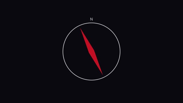 Minimalist compass needle spinning on animation 4k black background: navigation and direction concept