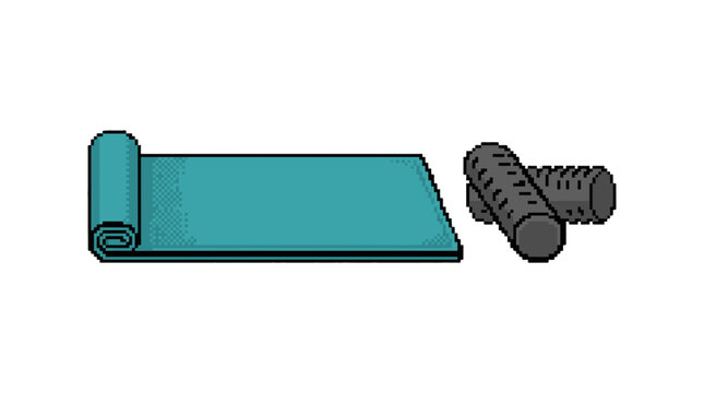 Pixel Art Yoga Mat and Foam Rollers for Fitness and Exercise