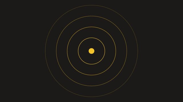 Minimalist concentric circles animation with pulsing gold center point on dark 4k background