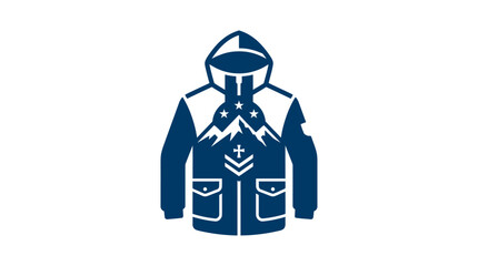 Blue winter parka illustration with mountain peak graphics. © Ferly