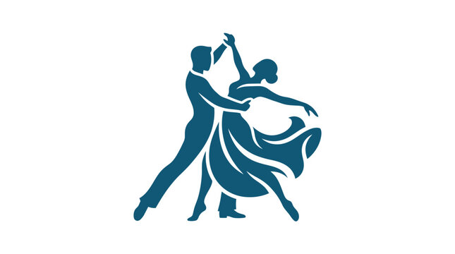 Blue silhouette of couple dancing ballroom tango.
