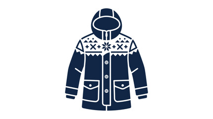 Blue winter parka icon with decorative nordic patterns. © Ferly