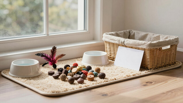 Indoor pet enrichment station with puzzle toy and snuffle mat