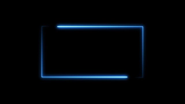 Neon light studio white laser effect with glowing frame background, abstract light rectangle border on black, flashing bright neon motion animation, repetitive laser show loop and 4k graphic video