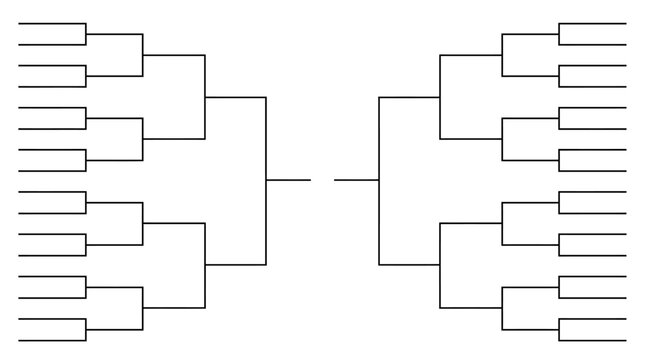 Minimalist tournament bracket diagram for sports competition organization and playoff elimination tree structure visualization for team championships