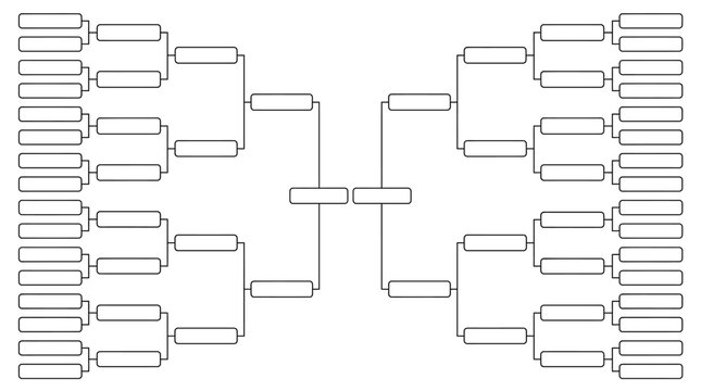 Blank 32 Team Single Elimination Tournament Bracket Template for Sports Competition Playoff Event Diagram