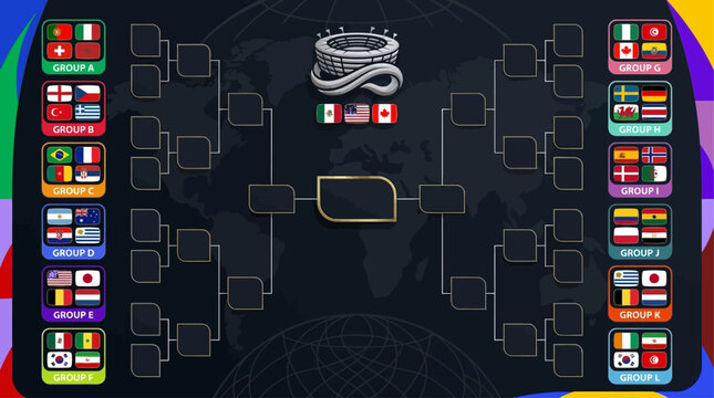 Global sports championship bracket charting the intense path of national teams through knockout stages towards a thrilling stadium finale