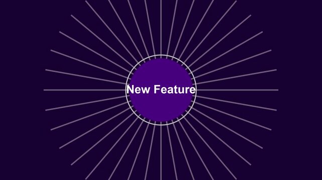 New feature announcement motion with radial sunburst animation 4k background, for corporate presentations, and digital marketing