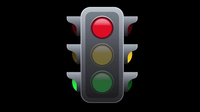 Modern traffic light signal icon with glowing colored circles on black safety