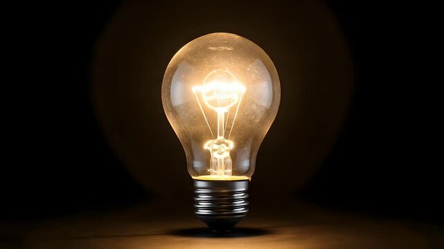 A bright glowing light bulb stands isolated on a deep black background representing the concept of innovation and creative thinking for new business projects and ideas