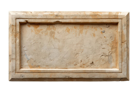 Old weathered stone frame creating a rustic blank plaque, empty copy space on transparent background