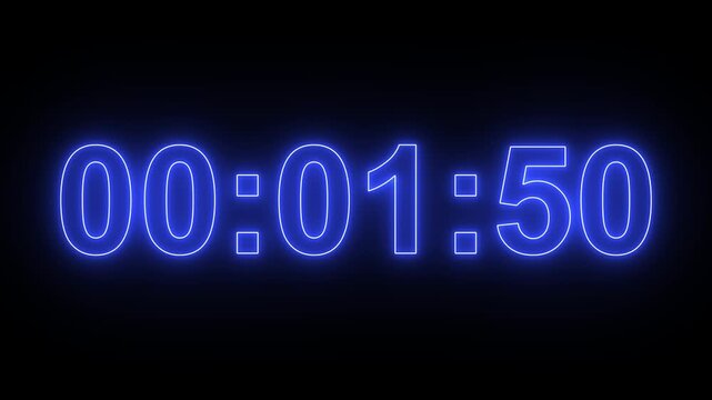 Neon 2 minutes countdown animation timer. 2 minute timer countdown animation, countdown timer two minute animation from 120 to 0 countdown Two minute countdown timer animation with alpha channels, 4k