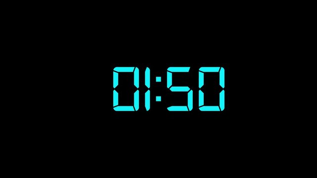 2 Minute countdown animation on black background. 4K countdown animation, 2 minutes displays a timer counting down minutes and seconds.