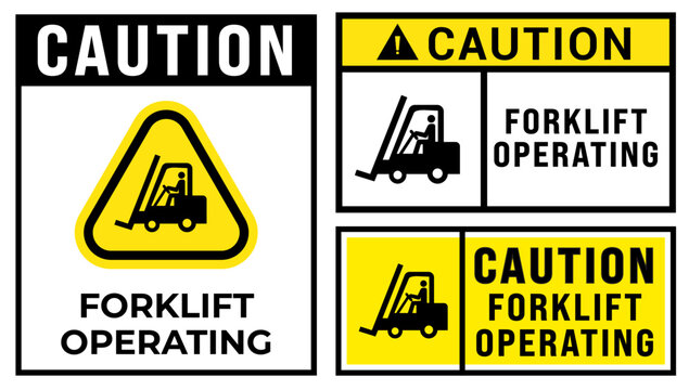 Forklift operating warning sign set with industrial vehicle hazard symbols, workplace safety notices, and material handling protection concepts for factories and storage facilities