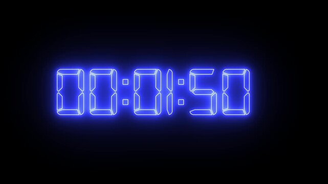 Neon 2 minutes countdown animation timer. 2 minute timer countdown animation, countdown timer two minute animation from 120 to 0 animation with alpha channels, 4k
