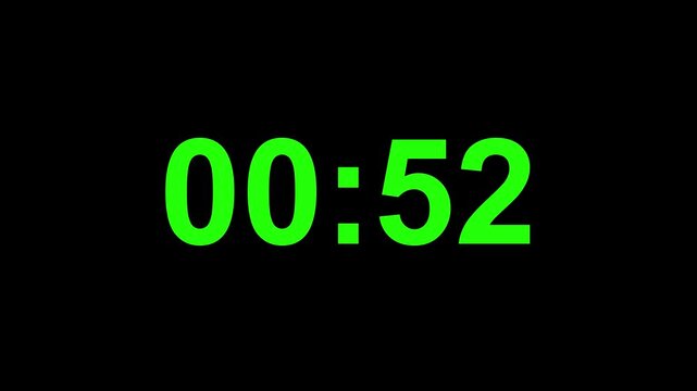 Digital Countdown timer one minute animation, Glowing 1 minute countdown animation from 60 seconds to 0 seconds. 1 minute countdown timer on a black background. 4k video