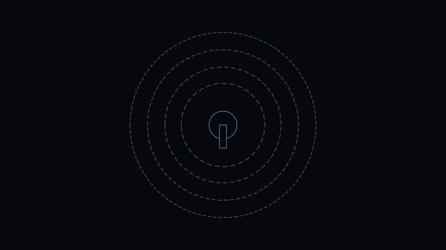 Minimalist digital signal pulse animation: concentric radio waves and network connectivity on dark 4k background