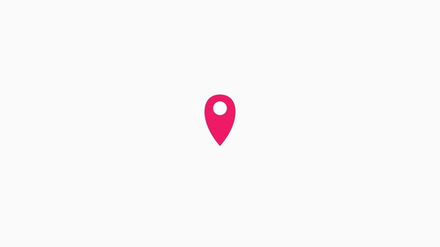 Minimalist pink map pin location animation on 4k white background, navigation