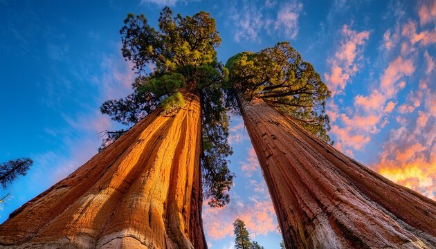 Two Giant Sequoia Trees Against A Vibrant Sky