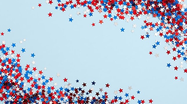 Patriotic labor day celebration background with red white and blue star confetti