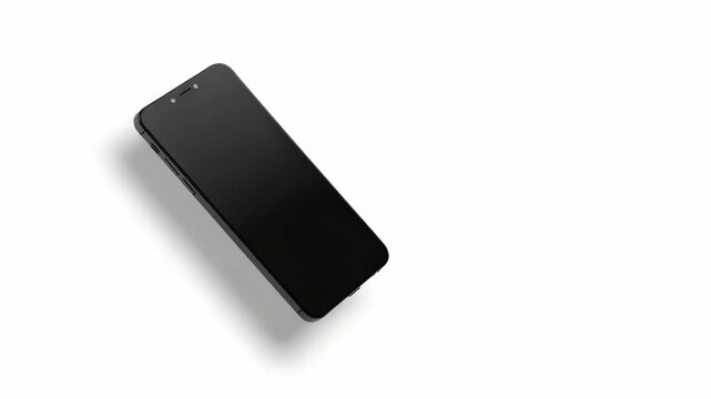 A black smartphone placed horizontally against a white background
