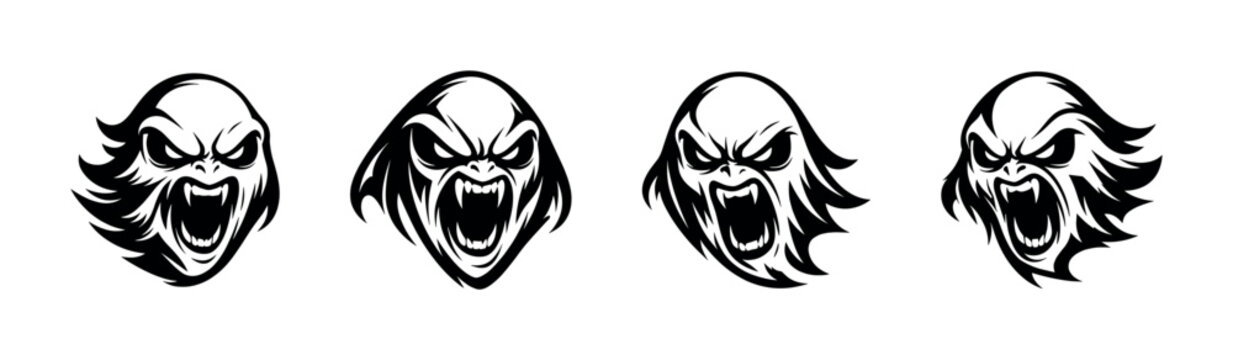 Fierce monster face with sharp fangs and glowing eyes, a terrifying creature illustration