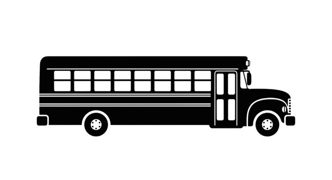 Vector illustration of black silhouette of a classic school bus on a transparent background