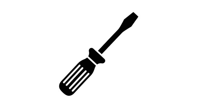 Vector illustration of black silhouette icon of a flathead screwdriver on a transparent background