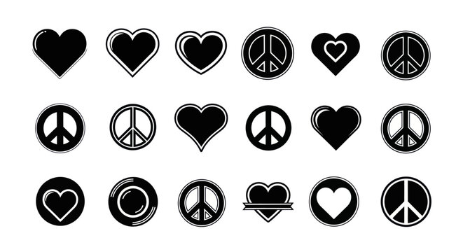 Hearts and Peace Sign Icon Collection
