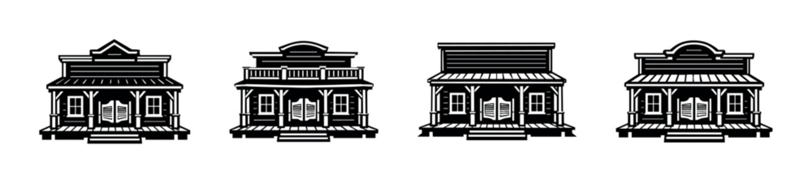 Collection of vintage western saloon buildings with swinging doors