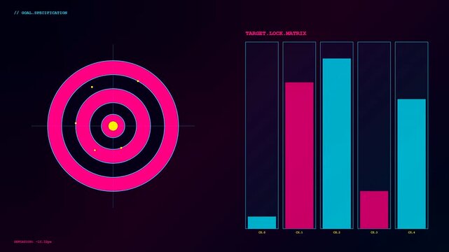 Model alignment cycles are displayed as animated circular targets and vertical bar graphs on a dark digital interface showing data fluctuations and shifting metrics constantly
