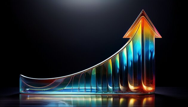 spiraling arrow glass upward in fibonacci sequence on black background