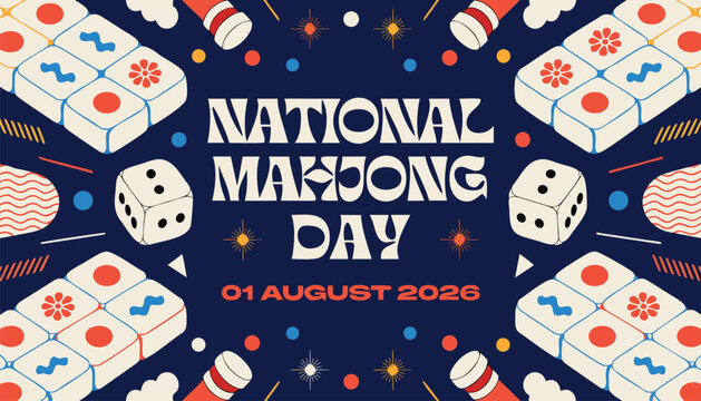 Decorative illustration celebrating national mahjong day with patterned game tiles