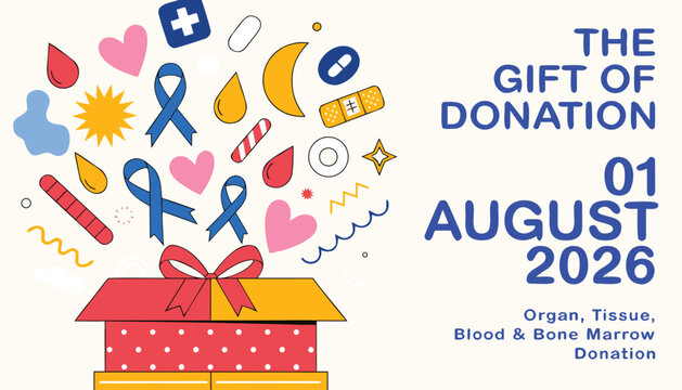 Colorful gift box representing organ tissue and blood donation awareness campaign
