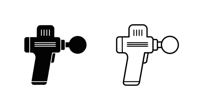 Vector illustration of massage gun vector icon set, percussion therapy device on a transparent background