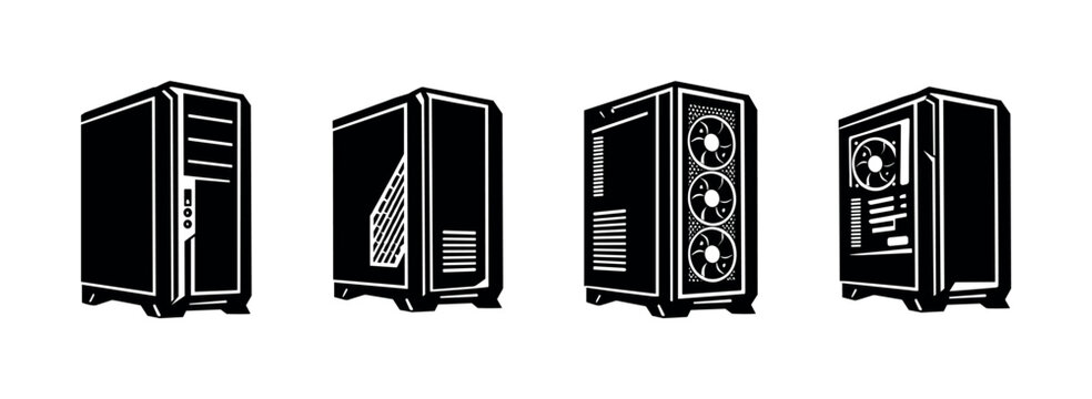 Collection of diverse computer tower cases in a clean, modern illustration style