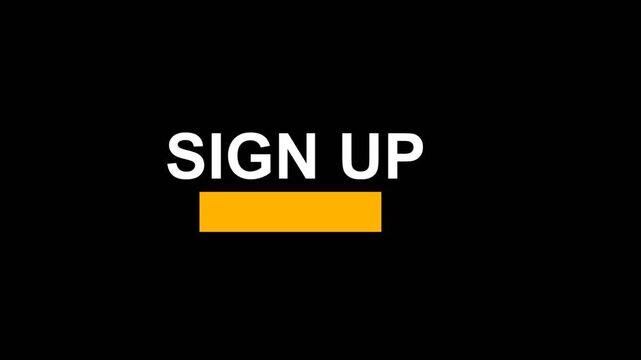 Sign up text with orange square button for website user registration interface