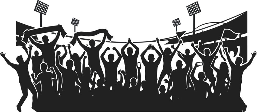 People celebrate with raised arms under bright stage lights at a lively event