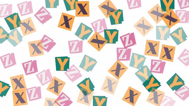 Square tiles with random letters x y z on a white background, suitable for educational resources or graphic design projects.