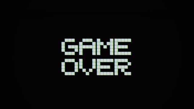 Game over pixel text animation with retro arcade style aesthetic