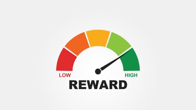 Reward gauge meter showing high level status with needle moving to green zone