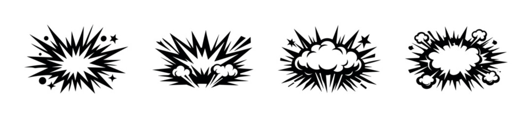 Collection of black and white comic book style explosion and impact graphics © Compositor 