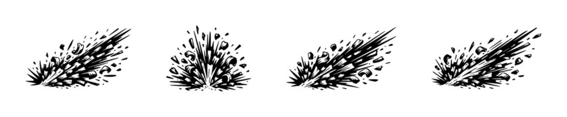Explosion effects and debris scattered across a white background © Compositor 