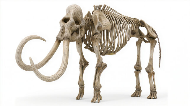 Mammoth skeleton isolated on a white background.
