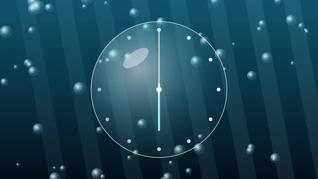 Abstract clock time passing motion background, with floating bubbles, and blue gradient, stripes for business, presentations and animation 4k